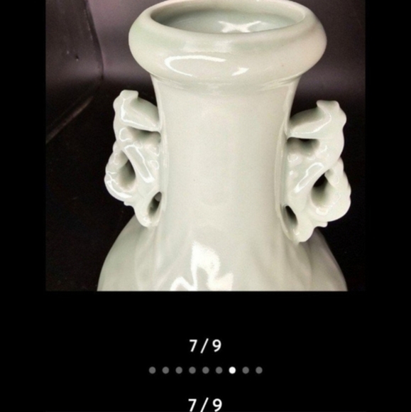 Vintage celadon vase with foo‎ dog handles - Picture 7 of 9